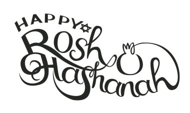 Vektör çizim yazı mutlu Rosh Hashanah elle çizilmiş.