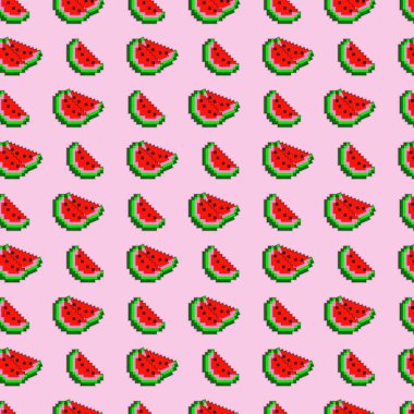 Piksel karpuz dilimleri Dikişsiz desen arka plan vektör.