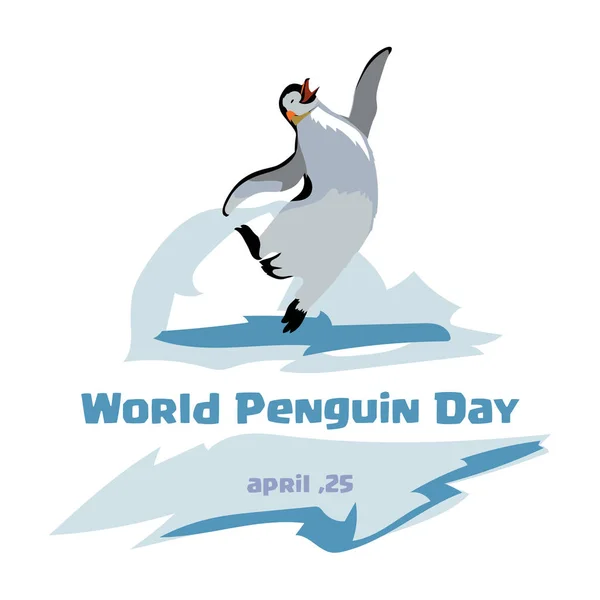 Światowy dzień pingwina. Skoki penguin na niebieskim tle. tle góry lodowej. — Wektor stockowy