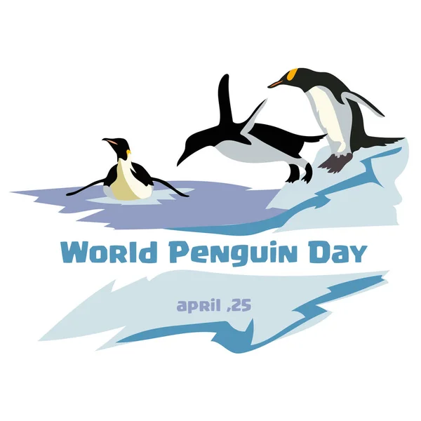 Dia Mundial do Pinguim. Saltando e nadando pinguim em um fundo azul. fundo iceberg . —  Vetores de Stock