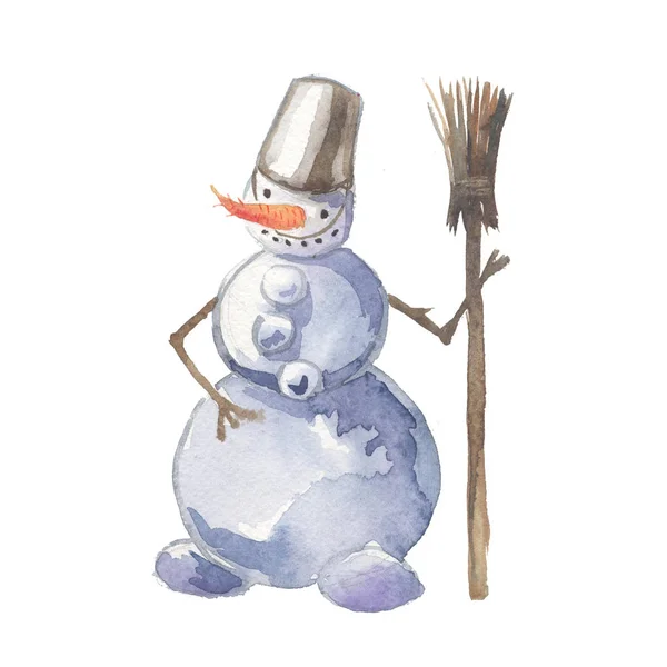 Aquarel sneeuwpop. Kerstmis illustratie voor ontwerp, afdrukken — Stockfoto