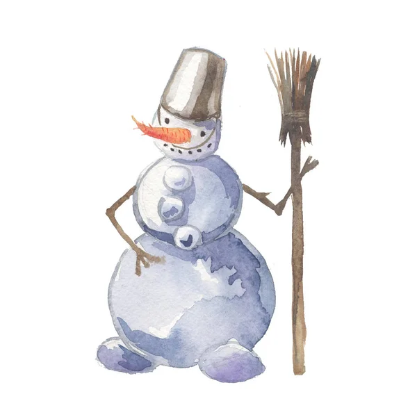 Aquarel Snowman Christmas Decor Handbeschilderd Aquarel Illustratie Perfect Voor Kerstmis — Stockfoto