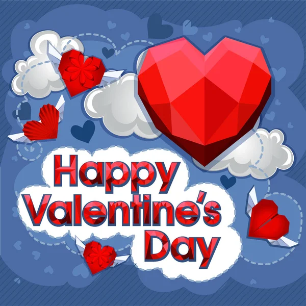 Valentine καρδιές χαρτί κομμένα κόκκινο αφηρημένη σύνθεση. Εικονογράφηση διάνυσμα. Αγάπη γράμματα διάνυσμα καλλιγραφία. Origami — Διανυσματικό Αρχείο