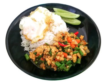 Kızarmış tavuk yumurta ile fesleğen ile