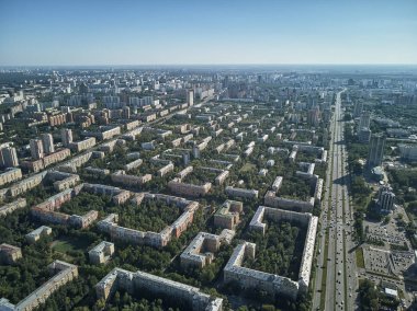 Lomonosov Moskova Devlet Üniversitesi (Mgu, Msu) serçe tepelerde, Moskova, Rusya Federasyonu Hava dron görünümü. Ana bina Msu ile Panorama Moskova. Güzel park alanı yukarıdan Moskova'da.