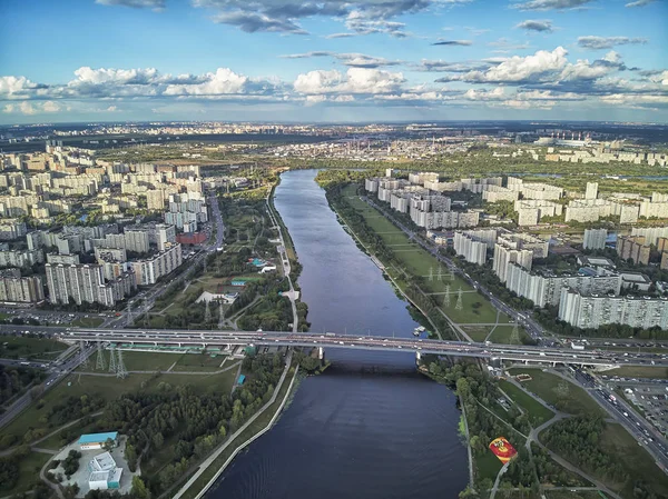 Park 850 Výročí Moskvy Ruska Opustil Pobřeží Řeky Moskvy Letecký — Stock fotografie