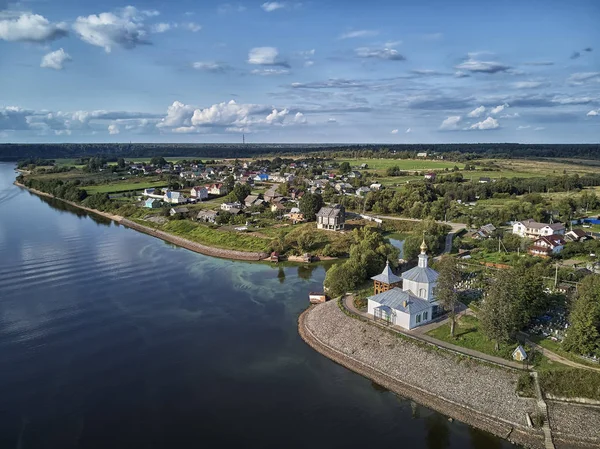 Uglich Russland Schiffe Auf Einem Steg Uglich Russland Drohnenaufnahme — Stockfoto