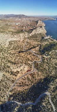 Sudak Castle Kırım '. Ceneviz. Hava dron görünümü