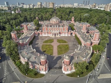 Petrovsky Sarayı, Leningradskii bulvarında. Havadan insansız hava aracı görünümü. Moskova, Rusya Federasyonu