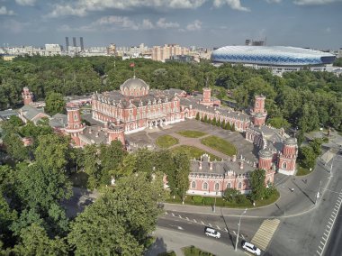 Petrovsky Sarayı, Leningradskii bulvarında. Havadan insansız hava aracı görünümü. Moskova, Rusya Federasyonu