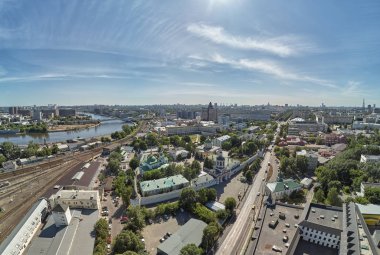 The photo shows the Danilovsky Monastery, which is located in Russia in the city of Moscow. Aerial drone panoramic view. clipart