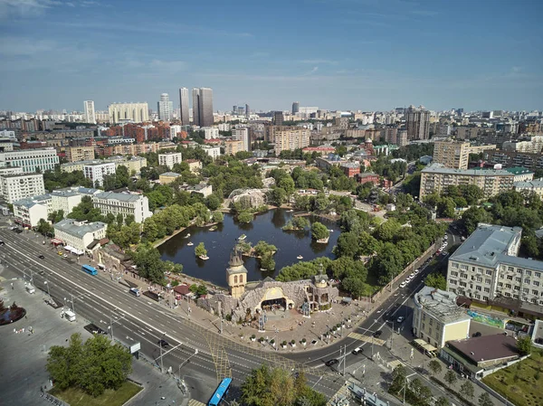 Moscow zoo on barrikadnaya station. High aerial panoramic view from drone. Moscow, Russia. Summer — Stock Photo, Image