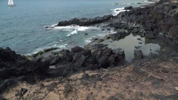 海の波は 岩海岸のテネリフェ島 カナリア諸島 昼間でスペインに転がり — ストック動画