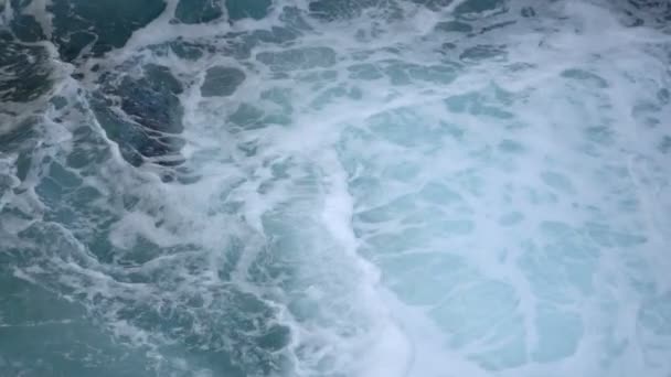 Close View Ocean Water Moving Foam Slow Motion — Stock Video