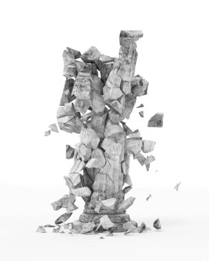 Beyaz arka plan üzerinde izole klasik antik sütun kırık