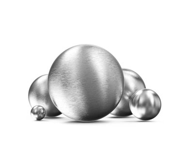 Beyaz arka plan üzerinde grup Metal küre. 3D render