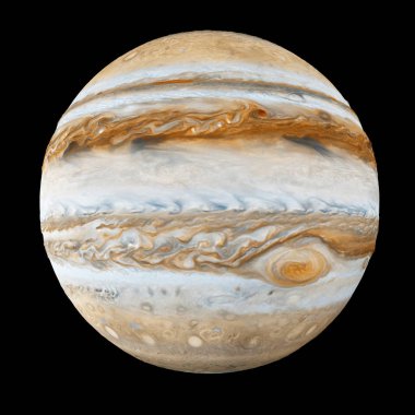 Jüpiter gezegeni izole siyah arka plan üzerine. Nasa tarafından döşenmiş bu görüntü unsurları. 3D render