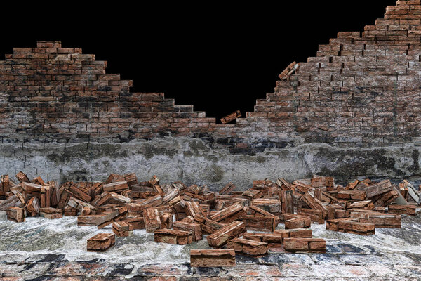 Broken Old Grunge Dirty Brick Wall. 3D Rendering