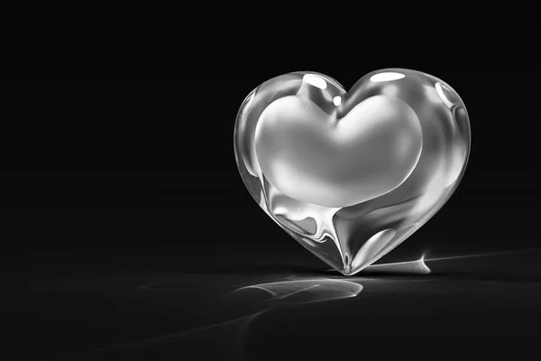 Siyah Arka Plan Üzerine Işık Efektli Büyük Cam Kalbi Sevgi — Stok fotoğraf
