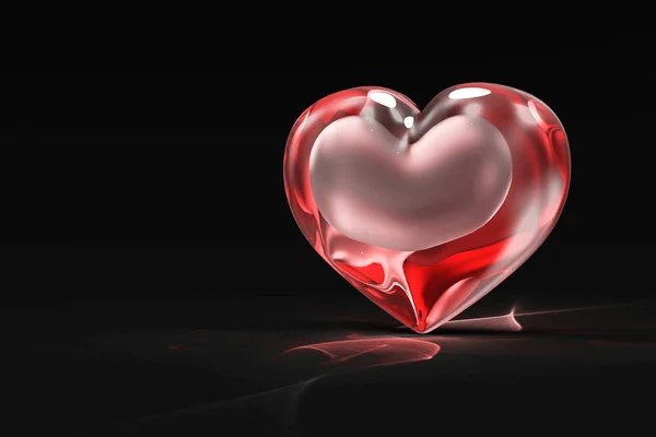 Red Glass Heart with Light Effect on black background. Love and Romantic concept