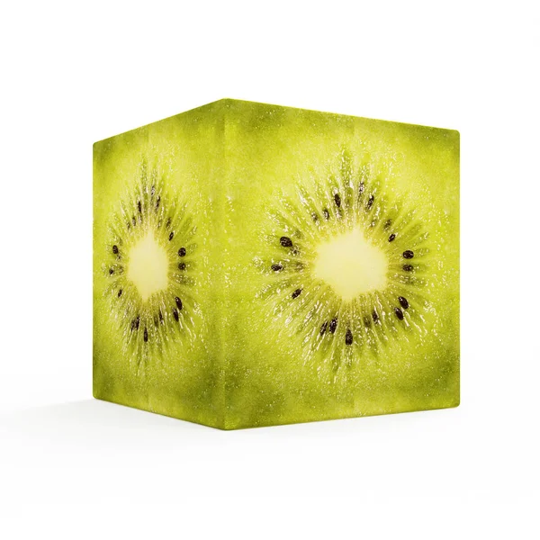 Kiwi Fruit Cube Isolated White Background Rendering — Stock Photo, Image