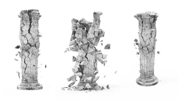 Set Broken Classic Ancient Column Isolated White Background — Stock Photo, Image