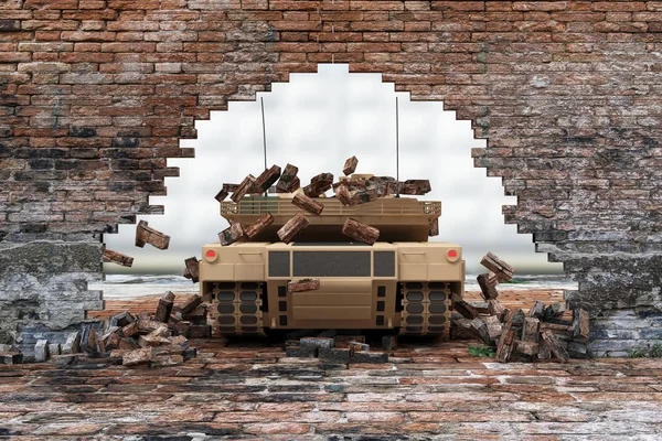 Askeri Tank eski Grunge kirli tuğla duvardan tatili. 3D render