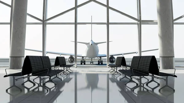 Blick Vom Terminal Auf Das Passagierflugzeug Darstellung — Stockfoto