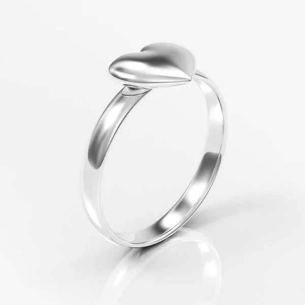 Zilveren Ring Met Hart Vorm Liefde Romantisch Symbool Witte Achtergrond — Stockfoto