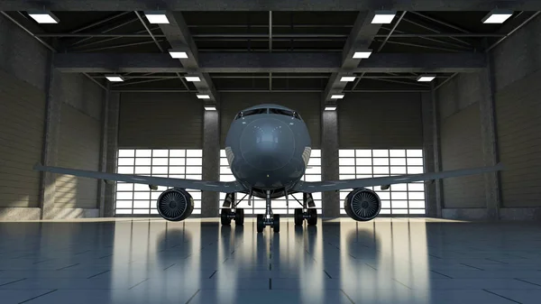 Modern Airplane Hangar Big Windows Rendering — Stock Photo, Image