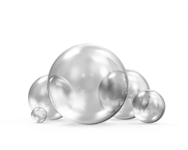 Group Glass Spheres White Background Rendering — Stock Photo, Image