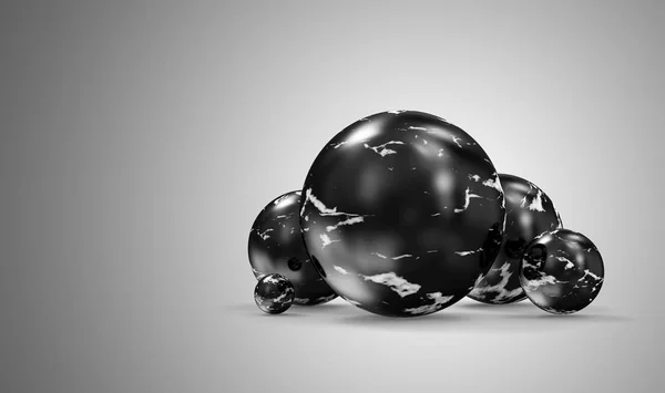 Group of Black Marble Spheres on gradient background. 3D Rendering