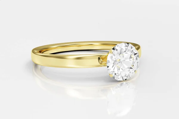 Gouden Ring Met Diamant Witte Reflecterende Achtergrond Rendering Stockfoto