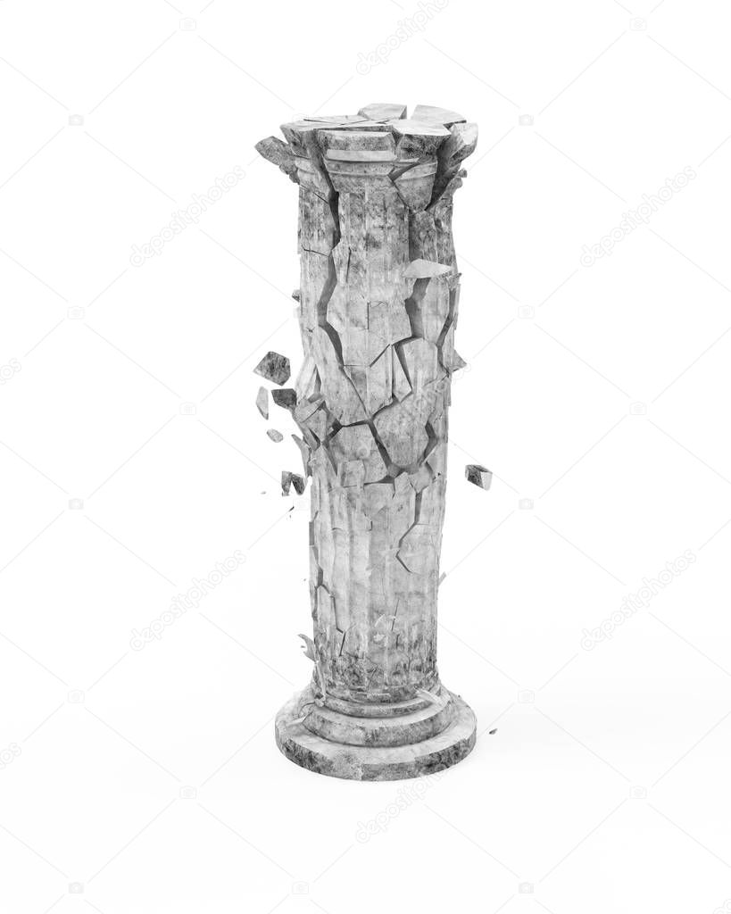 Broken Classic Ancient Column isolated on white background