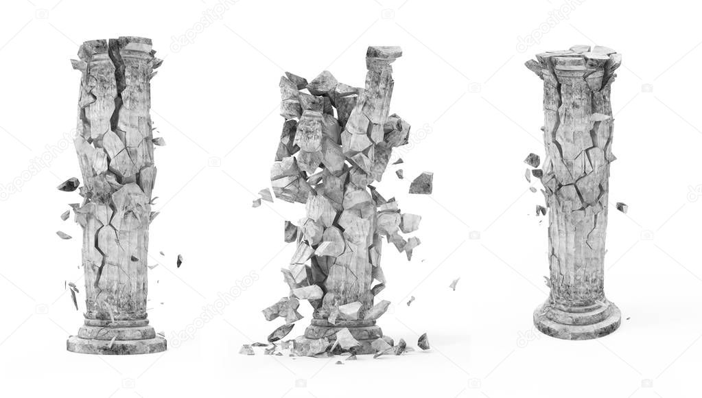 Set of Broken Classic Ancient Column isolated on white background