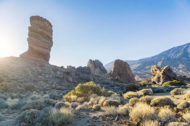 Roque Cinchado ve Teide Dağı veya volkan, Kanarya Adaları, Teneriffe, İspanya.