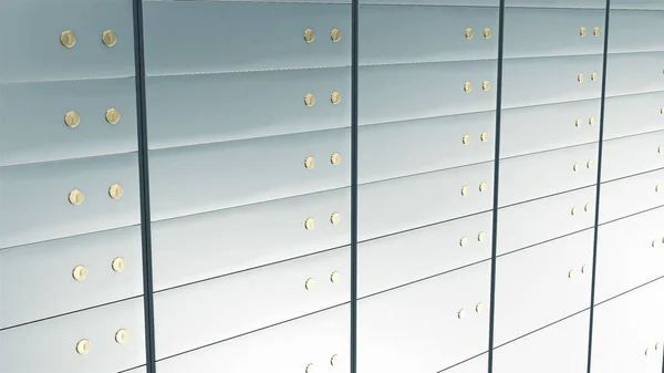 Closed safe-deposit boxes in bank safe, 3D Render