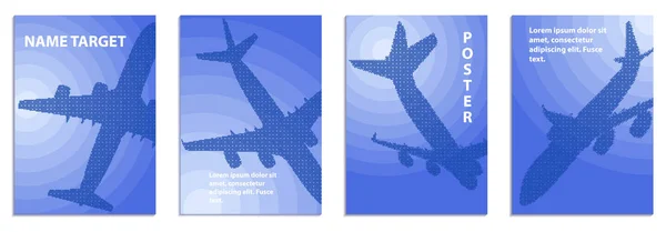 Noktalı Tarzda Uçan Uçak Vektör Poster Için Ayarla — Stok Vektör