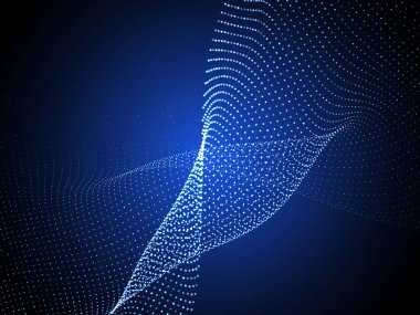 Burgulu satırları soyut parçacık akışında karanlık gölge ile. Fütüristik dalga biçimi öğesi. Vektör çizim.