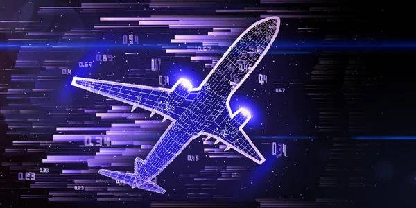 Abstract airliner constructed with glow lines. Big data. Outline — Stock Photo, Image