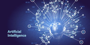 Soyut yapay zeka kavramı. 3d ızgara dijital insan yüzü. Büyük Veri. Vektör çizimi.