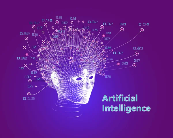 Conceito de inteligência artificial abstrato. Rede digital humana fac —  Vetores de Stock