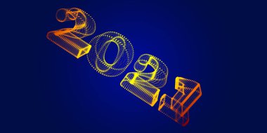 2021 yılı. Koyu mavi arka planda altın ızgaralı yeni yıl bayrağınız kutlu olsun..