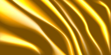 Altın dalgalı kumaş. Sarı arka plan. Vektör illüstrasyonu.