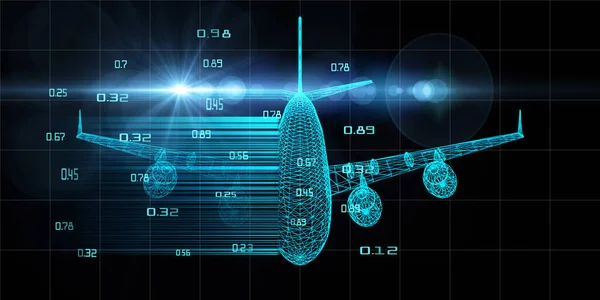 Fond Abstrait Avec Avion Grille Numérique Lignes Floues Wireframe Plan — Photo