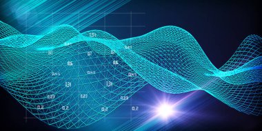 Dalgalı şebekenin 3 boyutlu soyut teknolojisi yapay zeka. Kuantum sanal şifrelemesi. Engelleme zinciri. Analitik algoritma verisi. 