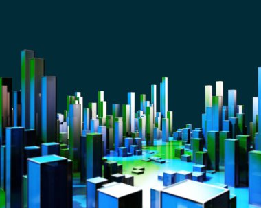 3D rendering of abstract  infographic with blue green columns. Big Data.  Business and finance analytics representation.  Futuristic geometric analyze data concept.  clipart