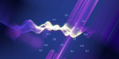 Yapay zekanın iş görselleştirmesi. Neon ızgaralı ve bulanık çizgileri olan kuantum sanal kriptografi kavramı. Analitik algoritma verileri. Büyük veri. Engelleme zinciri. 