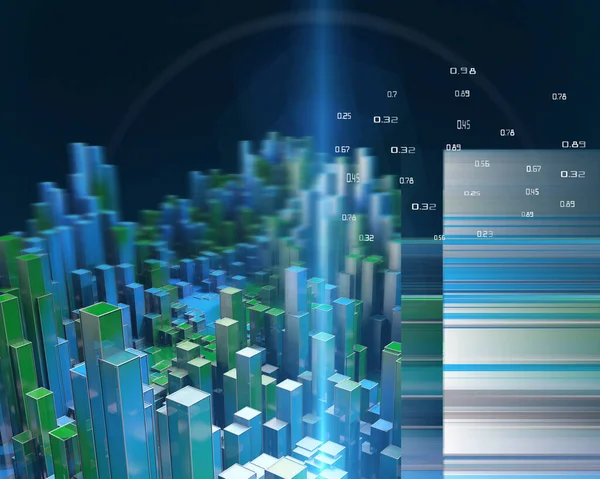 Rendering Von Abstrakten Infografiken Mit Blau Grünen Spalten Linien Und — Stockfoto