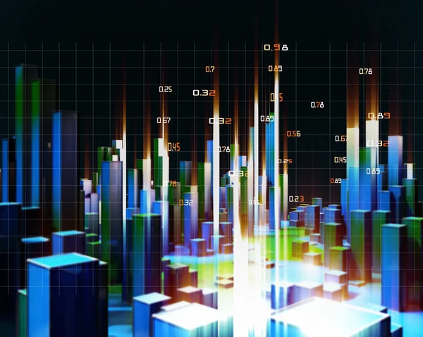 Ilustración Infografía Abstracta Con Columnas Color Verde Azulado Efectos Brillo — Foto de Stock